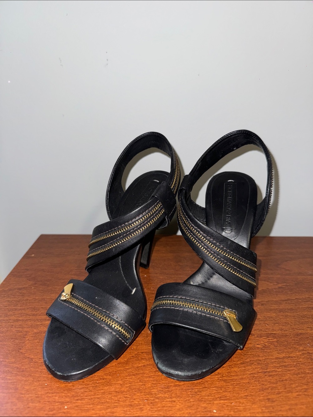 BCBG Black Zipper-Accent Slingback Heels